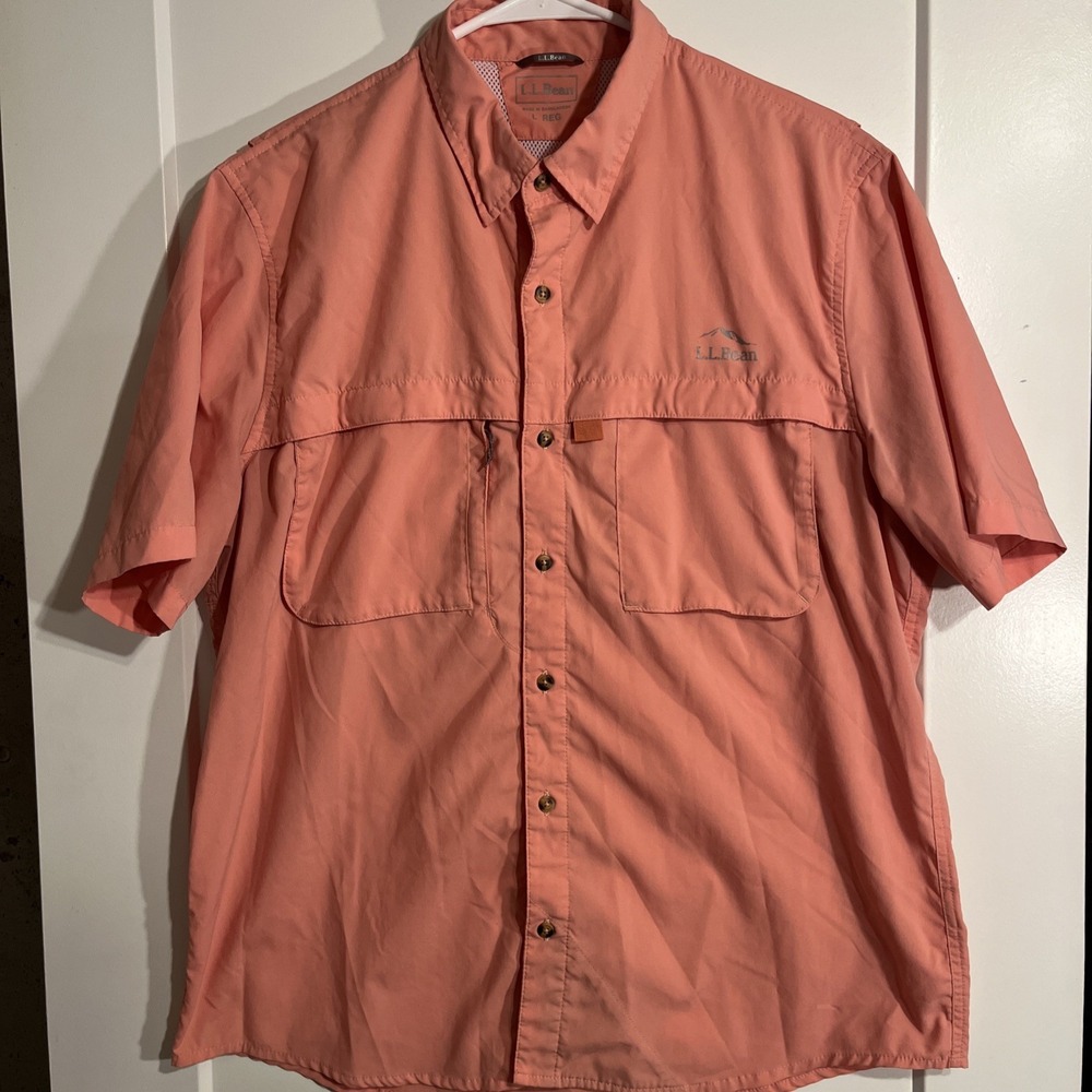 L.L.Bean Tropicwear Men’s Vented Fishing Shirt Peach Orange Button Up Size Large